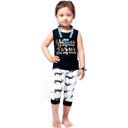 Infant Clothing Baby Boy Clothes 2016 Toddler Girl Clothing Summer Kids Clothes Sets Black Deer Printed Animal Capri Sport Suits
