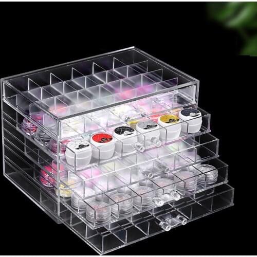 120 Grid Nail Storage Box Makeup Organizer Cosmetics Nail Decoration Acrylic 5-layer Drawer Jewelry Display Rack Plastic Box