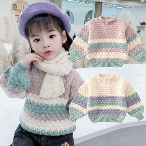 2021 Autumn Winter Girls Pullover Sweater Kids Knitting Sweater Children Soft Warm Clothes Girl Casual Tops Outfit Clothing D395