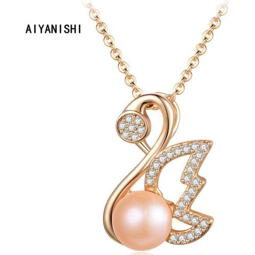 AIYANISHI 18K Gold Filled Natural Freshwater Pearl Necklaces Charm Swan Necklaces Jewelry Freshwater Mom Pearl Necklaces Gifts