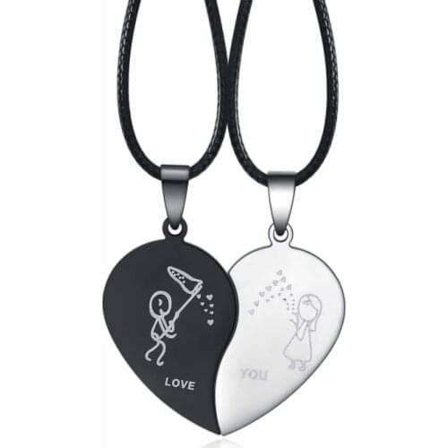 2 Parts Fashion Alloy Heart Shaped Friendship Half Puzzle Pendant Necklace For Girls Best Friends Jewelry