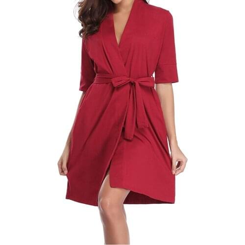 NORA TWIPS Sexy Womens Pajamas Cotton Sleepwear New V-Neck Nightwear Plus Size Half sleeve knit bathrobe pajamas