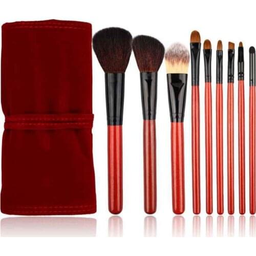 Professianal animal hair big loose powder brush 9pcs makeup brushes tools cosmetic brushes kits with bag