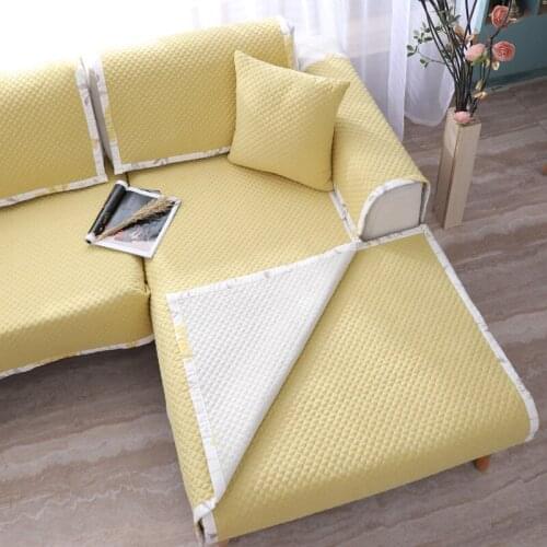Simple Solid Color Lattice Sofa Cover Cotton Non-Slip Sofa Towel Chair Covers Mats Living/Drawing Room Decorative L-Shaped