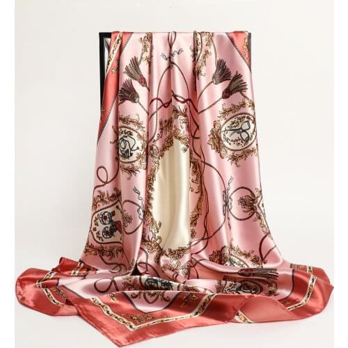 Luxury Brand Satin Silk Hijab Women Square Scarf Headband Floral Printing Bag Wrap Shawls Bandana Female Hair Tie Band Turban