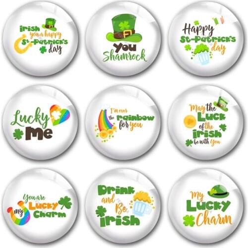 Handmade St. Patricks Day Irish Rainbow Lucky Round Photo Glass Cabochons Demo Flat Back DIY Jewelry Making Findings Accessory