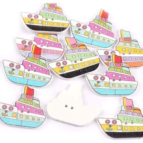 Mixed Ship Painting Wooden decorative Buttons For Sewing Scrapbooking Crafts 25pcs 26x30mm MT1580