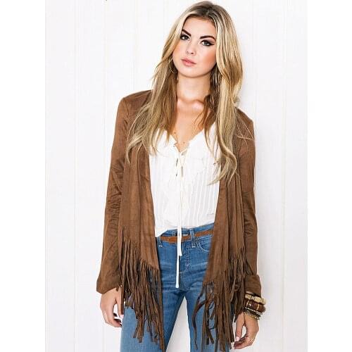 2019 Spring neNw Womens V-neck Long-sleeved Jacket Fashion Wild Deer Velvet Tassel Long Loose Cardigan Coat Womens Clothing