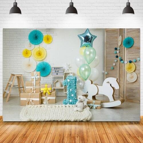 Balloon Gift Bear Brick Wall Newborn Baby Shower 1st Birthday Party Banner Backdrops Vinyl Photography Background Photo Studio