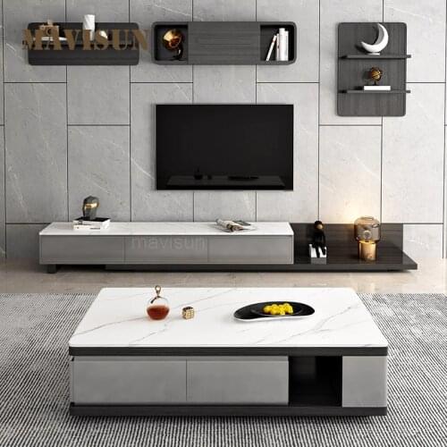 Extendable TV Stands Sofa Tables With 3 Drawers Sofa Side Table Set With Storage Space Nordic Design Marble Pattern Furniture