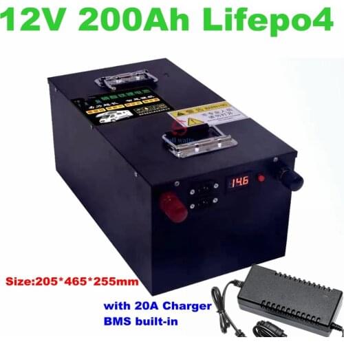 High quality 12v 200ah Lifepo4 2P4S battery pack for Solar Storage power system and boat +20A charger