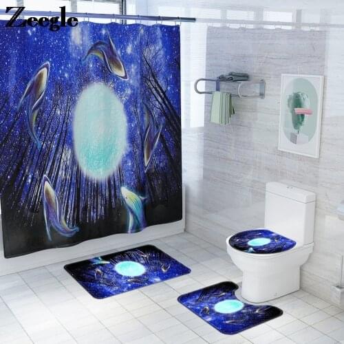 Zeegle Bath Mat and Shower Curtain Set Non-slip Toilet Seat Cover Mat Microfiber Bathroom Carpet Flannel Foot Mat