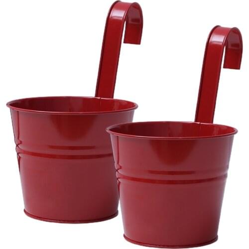 Iron Pot Bucket Flower Garden Home Decoration Metal Hanging Balcony 2pcs/lot Fence Retro White With Detachable Hook Planter