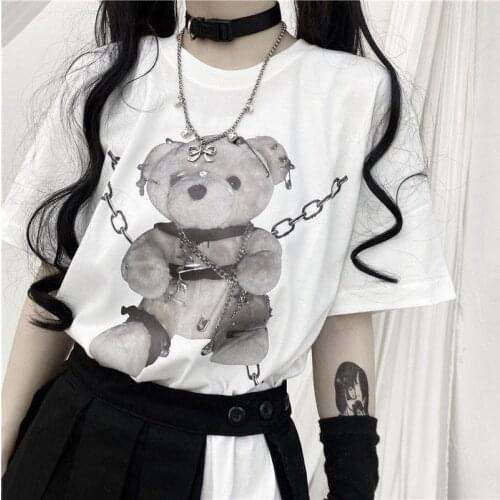 Gothic T shirt Women Vintage Bear Print Graphic Tshirts Korean Style Fashion Short Sleeve Punk Streetwear Tee Shirt Female Tops