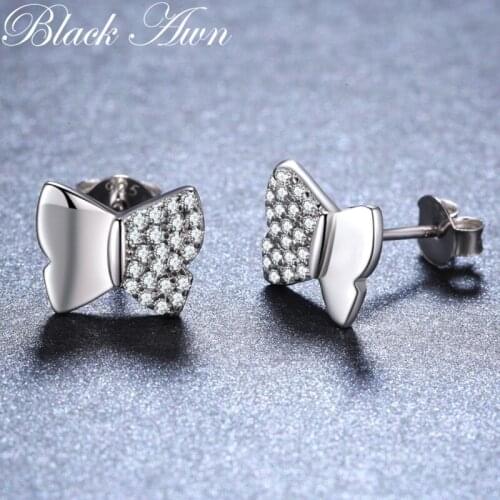 Black Awn Hot Sale 100% 925 Sterling Silver Romantic Jewelry Natural Butterfly Party Stud Earrings for Women Bijoux I091