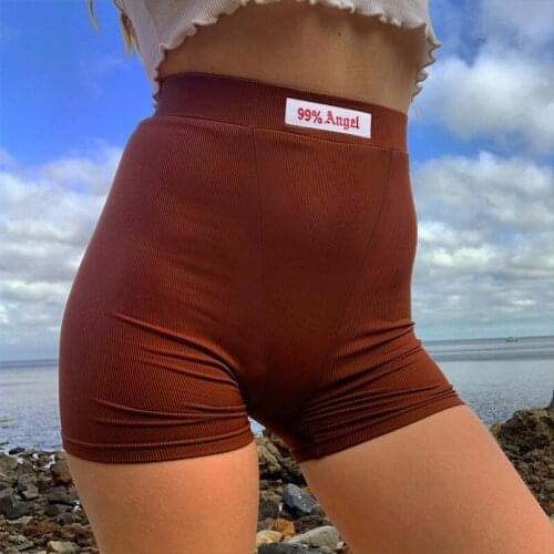 Womens shorts Summer Brown Letter Embroidery Biker Shorts Women Ribber Knit Black High Waist Casual Streetwear Shorts