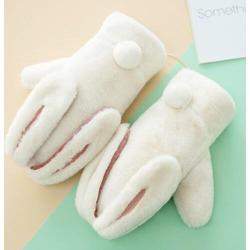 Winter Cute Female Students Plus Velvet Thickened Warm Gloves Korean Version of Rabbit Even Finger Hanging Neck Gloves Role Play