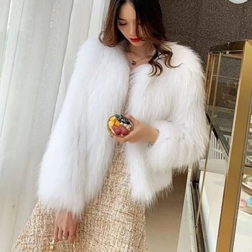 Winter Warm Furry Faux Fur Coat Women 2021 Fashion Solid O Neck Slim Thick Plush Jacket Female Long Sleeve White Short Overcoat