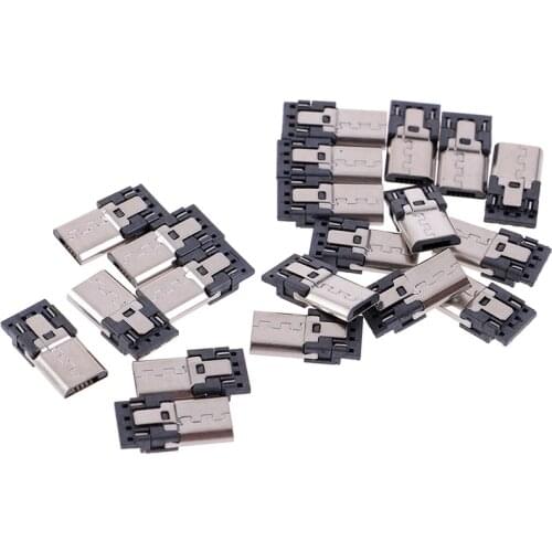 20PCS 4Pins Micro USB Connector Jack Tail USB Plug Sockect Terminals Male Connectors 13.6*7*2mm