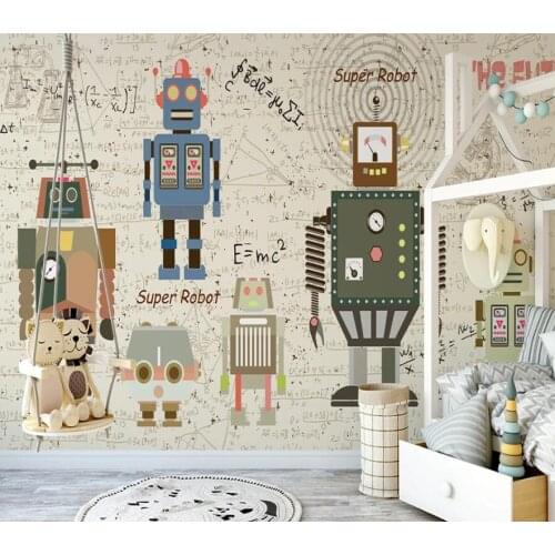 Milofi custom 3D wallpaper mural hand-painted Nordic cartoon robot boy childrens room background wall high-end decorative wallp
