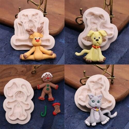 4 Styles Cute Dog Cat Shape Silicone Cake Mold Clown Elk Moulds Sugarcraft Fondant Cake Decorating Gumpaste Tools Confectionery