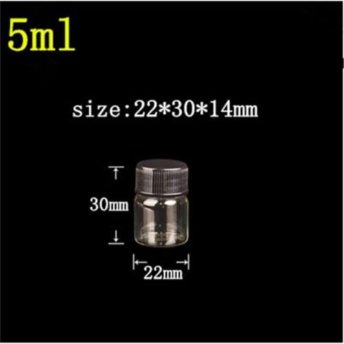 50 pcs 14 mm Screw Mouth 22x30 mm Small Glass Bottles With Black Plastic Cap DIY 5 ml Empty Mini Decorative Jars Containers
