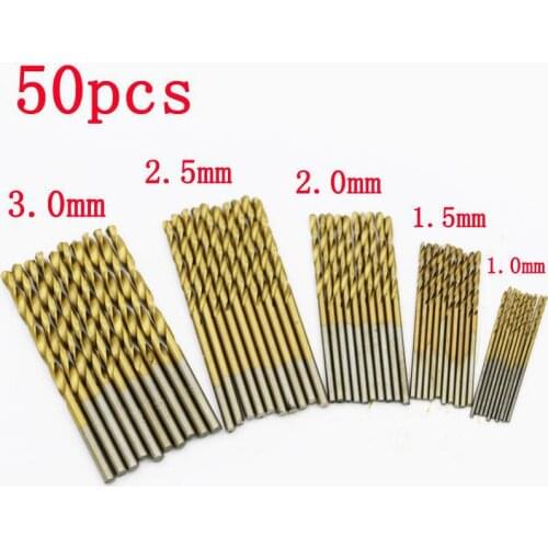 50pcs/set Professional Titanium Twist Drill Bits Set Quick Change High Speed Steel Round Shank 1.0-3.0mm