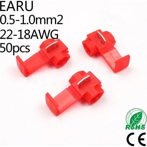 50PCS Red 0.5-1.0mm2 22-18 AWG Scotch Lock Wire Electrical Cable Connectors Quick Splice Terminals Crimp