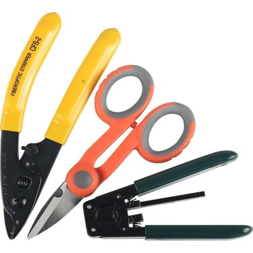 Free Shipping 3 packs Fiber Optic Tool Kit Kevlar Scissors Double Hole Pliers Stripper and Fiber Optic Stripper CFS-2
