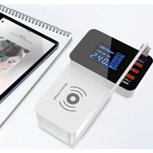 Quick Charge 3.0 Smart USB Type C Charger Station Led Display QI Wireless Charger Fast Charging Power Adapter Desktop Strip