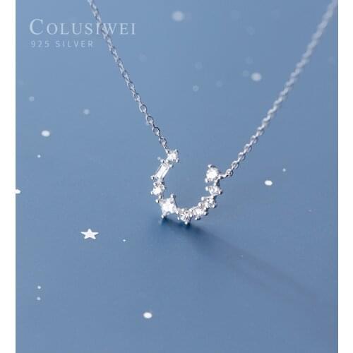 COLUSIWEI 925 Sterling Silver Shining Zircon U-shaped Pendant Necklace for Women Link Chain Necklace Engagement Fine Jewelry