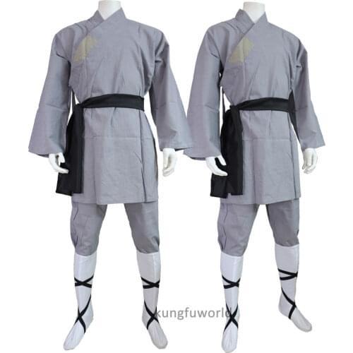 Gray Cotton Shaolin Monk Kung fu Suit Martial arts Wushu Tai Chi Uniforms Wing Chun Robe and Pants