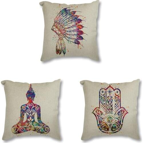 Decorative Cushion for Sofa Watercolor Buddha Lotus Poster Abstract Minimalist Art Printed Throw Pillow Square Pillowcase 45x45