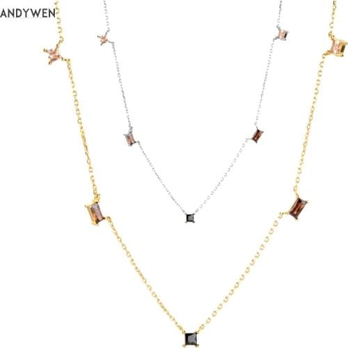 ANDYWEN 925 Sterling Silver Champagne Zircon Long Chain Women Luxury Pendant Luxury Jewelry For European Jewels Crystal