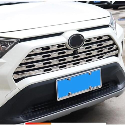 For Toyota RAV4 2019 2020 Stainless Steel Carbon Fiber Look Front Upper Center Grille Grill Strip Molding Trim Decoration