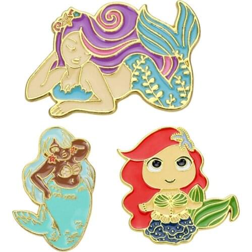 Mermaid Beautiful Lady Enamel Brooches Half Animal Fish Kids Gril Pins Alloy Badge Clothes Bag Accessories Woman Jewelry