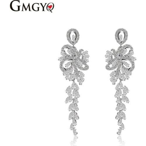 GMGYQ Pendientes Mujer Moda 2018 Cubic Zircon Designer Earrings For Women Luxury Korean Jewelry Nieuwe Mode Bruiloft Sieraden