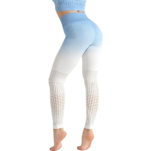 Gradient Gym Leggings 2020 Womens Energy Seamless Leggings Tummy Control Leggins High Waist Running Pants Sexy Hollow Leggings