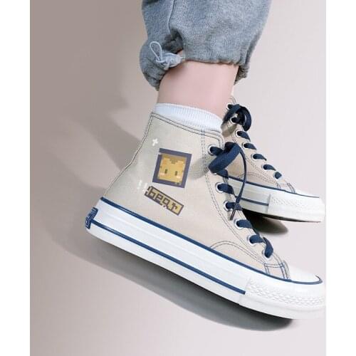 Gray High-Tops Canvas Shoes Autumn New Girls Students Casual Flats Sneakers Harajuku Style Lovely Cartoon Women Vulcanize Shoes