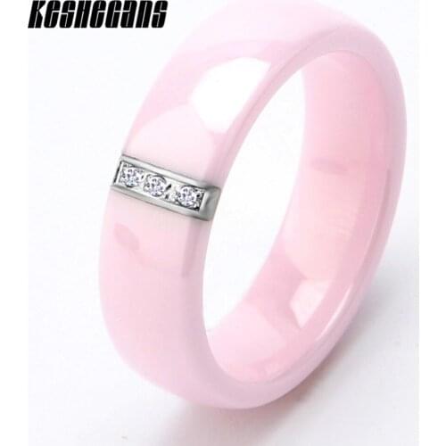 Lovely Cute Pink Ceramic Ring Crystal 6mm Wide High Quality Healthy Ceramic For Women Girl Beauty Fashion Jewelry Sweet Wedding