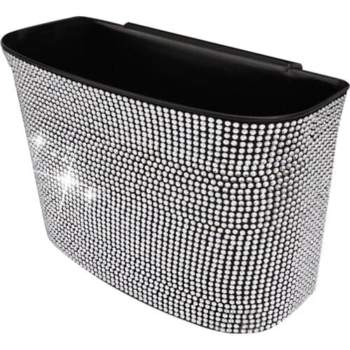 Garbage Container Car Trash Can Washable Daily Large Capacity Hanging Wastebasket Bling Universal Storage Holder With Rhinestone