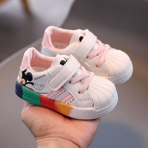 Disney Mickey Childrens 2021 Baby Sneakers Spring Autumn White Shoes Children Girls Rainbow Bottom Soft Bottom Casual Shoes