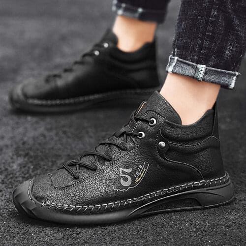 Lace Up Shoes for Men Big Size High Top Sneakers Man Walking Light Soft Platform Shoes Mens Leather Shoes Fashion Trainers V2