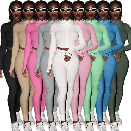 FNOCE Foreign Trade Cross-border High Collar Full Sleeve Jumpsuit Ladies Fitness Slim Fashion Solid Color One-piece Zipper Suit