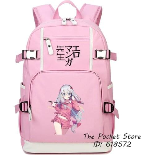 Eromanga Sensei Izumi Sagiri Cute Backpack Kawaii Pink Women Bagpack School Bags for Girls Canvas Laptop Backpack Large Bookbag