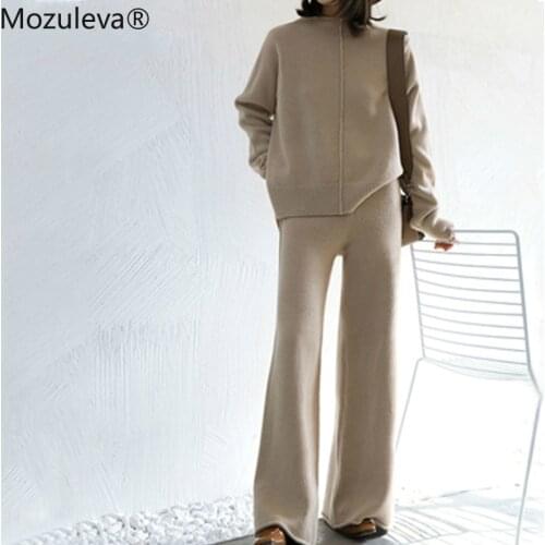 Mozuleva Winter Tracksuit 2 Piece Pant Suits For Women Knitted Long Sleeve Two Piece Set Top And Pants Women Suit Outwear Korean