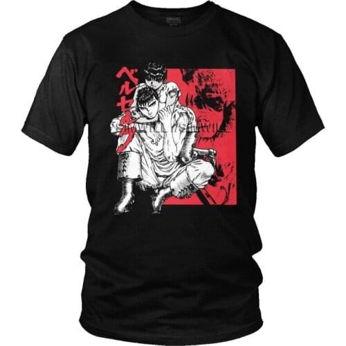 Mens Japanese Manga Anime Berserk T-Shirt Fashion Manga Gattsu Tshirt Short Sleeve Cool T Shirt Homme Cotton Tee Gift idea