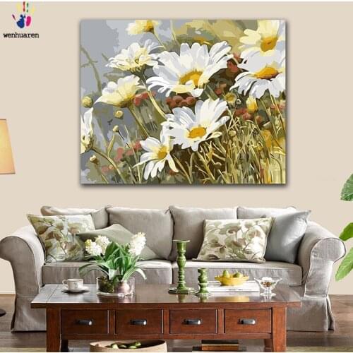 DIY Coloring paint by numbers Blooming white daisy flower in the ocean figure paintings by numbers with kits 40x50 framed