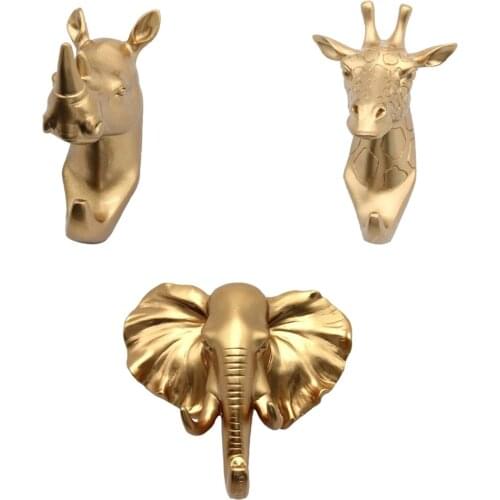 Pack 3 Resin Retro Animal Head Hook Decorative Bathroom Wall Door Clothes Hat Hook Hanger Holder