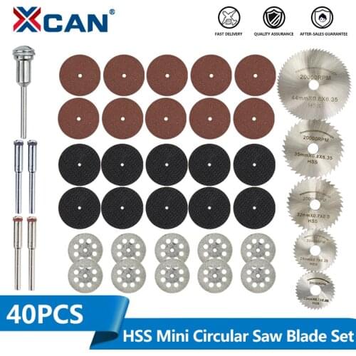 XCAN HSS Mini Circular Saw Blade Set 40pcs Diamond Saw Blade for Dremel Rotary Tool Grinding Sanding Polishing Cutting Tools